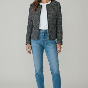 Boss Collarless Tweed Blazer with Faux Leather Trim size 14